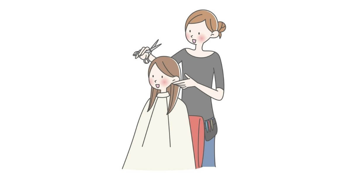 女性が美容室で髪を切っているイラスト