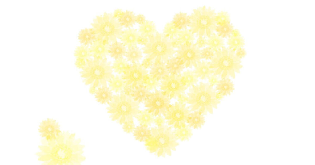 黄色のお花の束のハートのイラスト